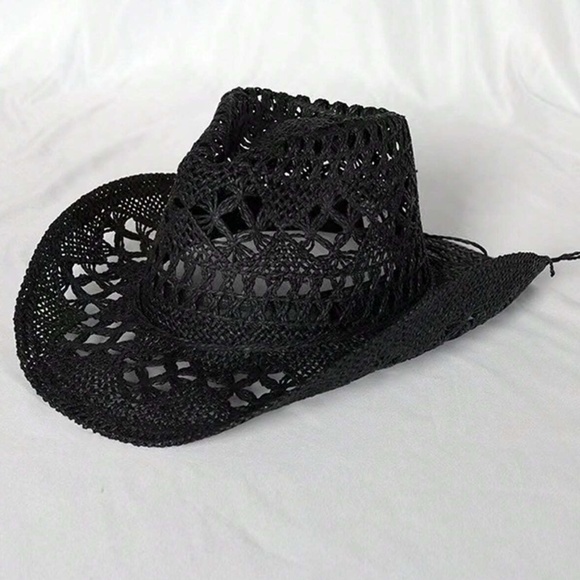 Boho Straw Western Cowboy Style Summer Hat - Picture 6 of 9